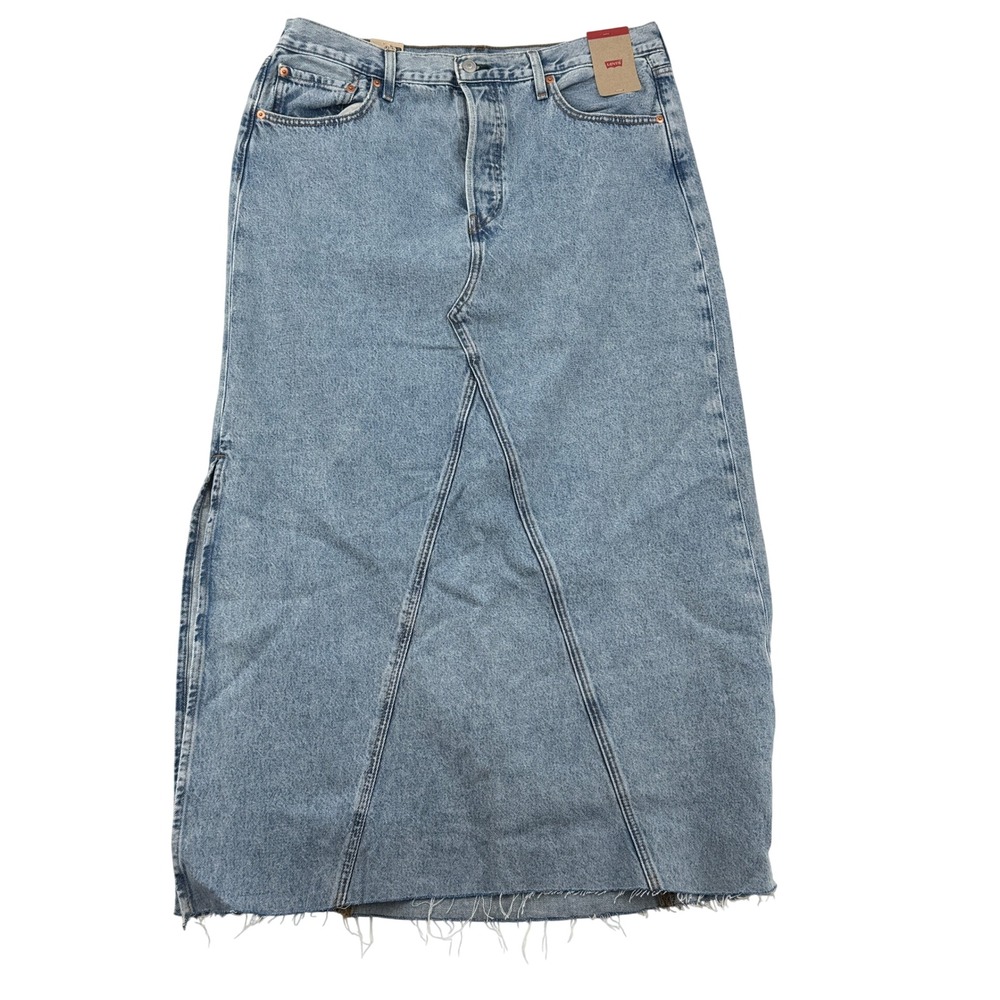 Levi's Ankle Column Skirt Women's Size 33 Light Wash Denim Maxi Raw Hem New